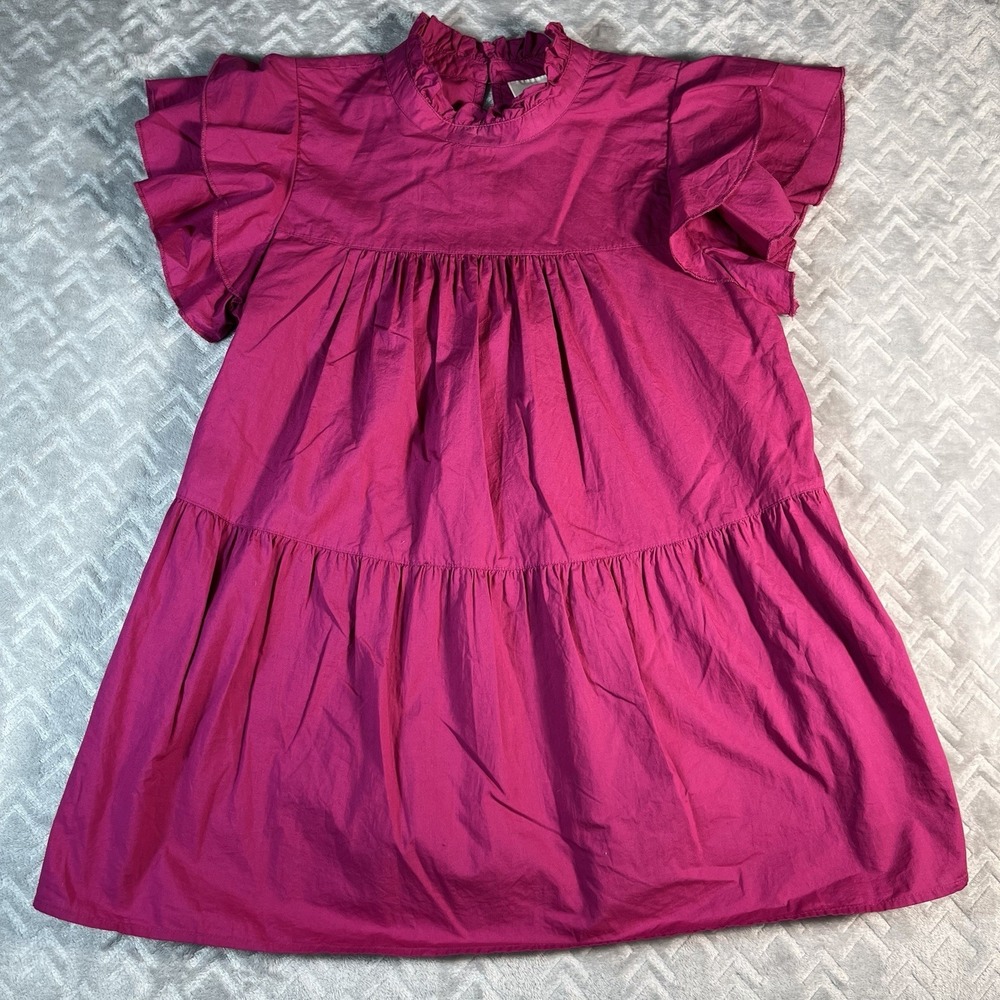 Anthropologie Maeve‎ Ophelia Babydoll Tiered High Neck Ruffle Tunic Top Pink S